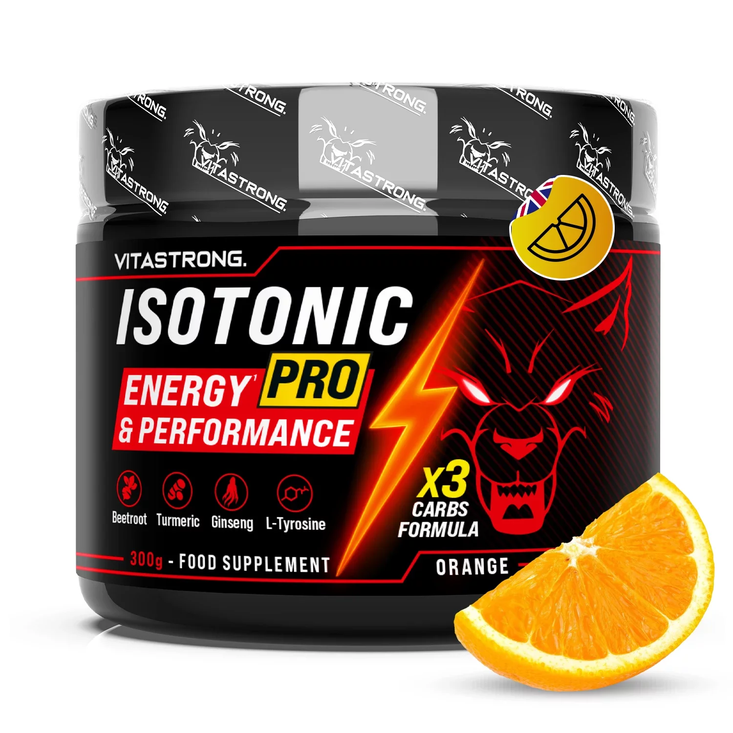 Boisson isotonique Vitastrong Isotonic PRO, électrolytes et glucides, 300 g goût orange