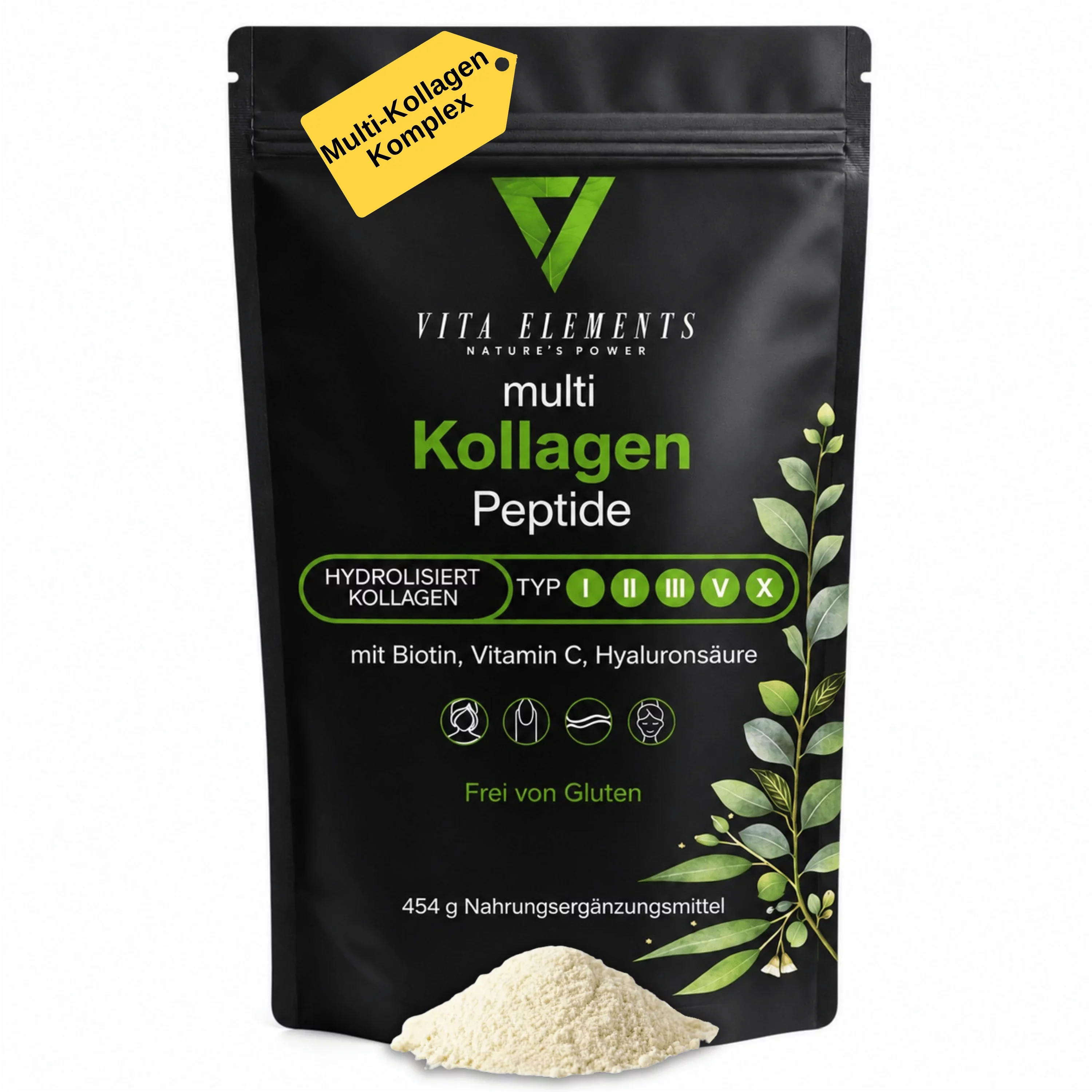 Poudre de peptides de collagène avec biotine et vitamine C, 454 g, testée en laboratoire en Allemagne